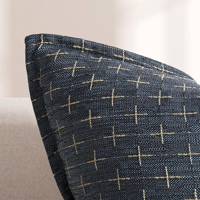 Pillow Covers 18x18 Set of 2 Soft Polyester Textured Pillow Covers with Stylish Flange Edge Cozy Farmhouse Throw Pillows for Couch Bed Sofa Living Room