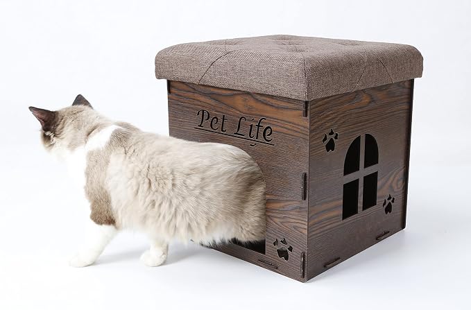 Pet Life ® Foldaway Collapsible 2-in-1 Cat Furniture Bench and Chaise Cat House Lounger or Bed