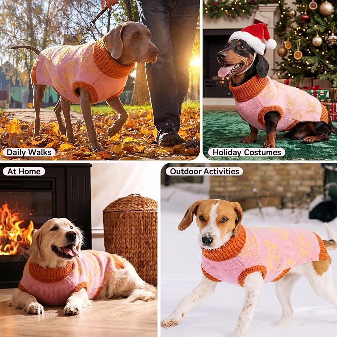 IDOMIK Dog Knitted Sweaters for Extra Large Dogs, Warm Pet Sweatershirt,3XL | Soft Stretch Dog Sweater with High Collar, Sleeveless Dog Winter Clothes, Cute Cat Pattern Dog Winter Apparel