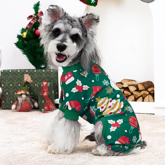XPUDAC 4 Pack Dog Christmas Pajamas Stretchy Dog Clothes for Small Medium Dogs Girl Boy Christmas Puppy Outfit Pet Jumpsuits Pjs Winter Cat Costume, M
