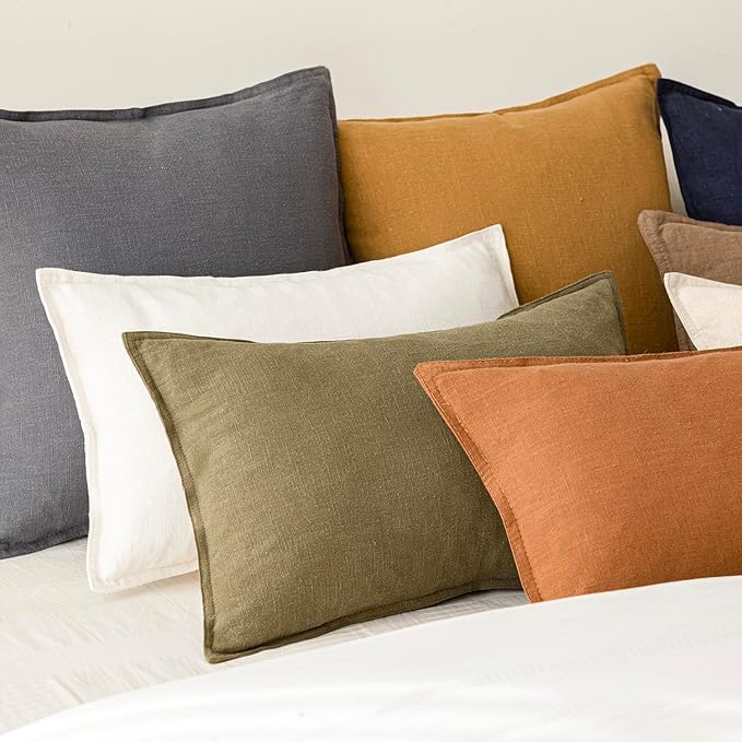 Foindtower Pack of 2, Decorative Linen Solid Throw Pillow Covers Soft Accent Lumbar Cushion Case Boho Farmhouse Neutral Pillowcase for Couch Sofa Bed Living Room Home Decor 12 x 20 Inch Cream White
