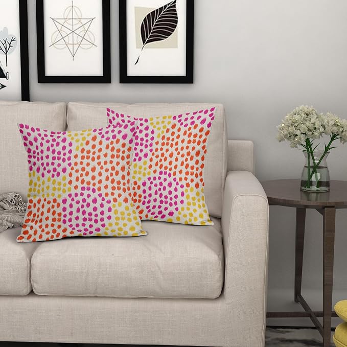 Pink Orange Yellow Throw Pillow Covers 20x20 Set of 2 Retro 70s Colored Hot Pink Preppy Room Decor Pillows Trendy Dot Decorative Outdoor Pillowcase Cushion Cover Linen Pillow Case for Sofa Couch Bed