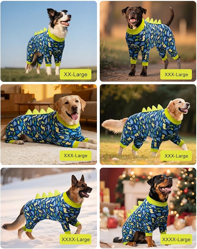 CuteBone Dinosaur Costume Dog Pajamas, Stretchy Spandex Crystal Velvet Sleepwear Coat for Small Dogs, Soft & Warm Pet Outfit Clothes for Cold Weather, Cozy Pullover Design COSP10-4XL