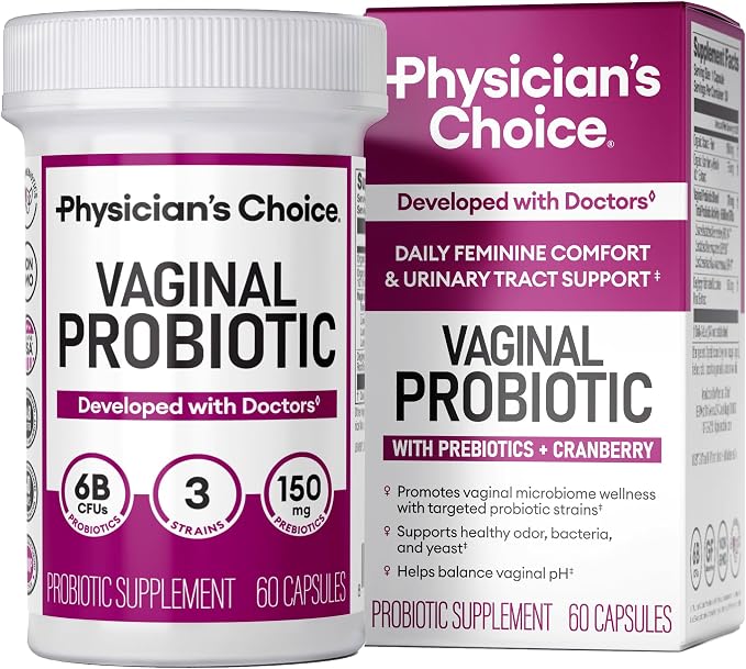 Physician's CHOICE Vaginal Probiotics for Women, pH Balance & Odor, 60ct | Supports Odor Control, Vaginal Flora, Yeast Balance & Feminine Health, 6B CFU, Organic Prebiotics, Cranberry Extract