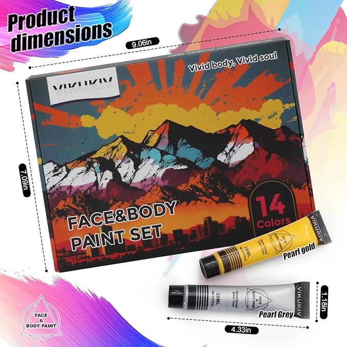 14 Colors Face Body Paint Kit Professional Water Based Face Painting for Adults and Kids Multi-Color Special Effects Makeup Set for Halloween Christmas Party Cosplay 0.7OZ Each