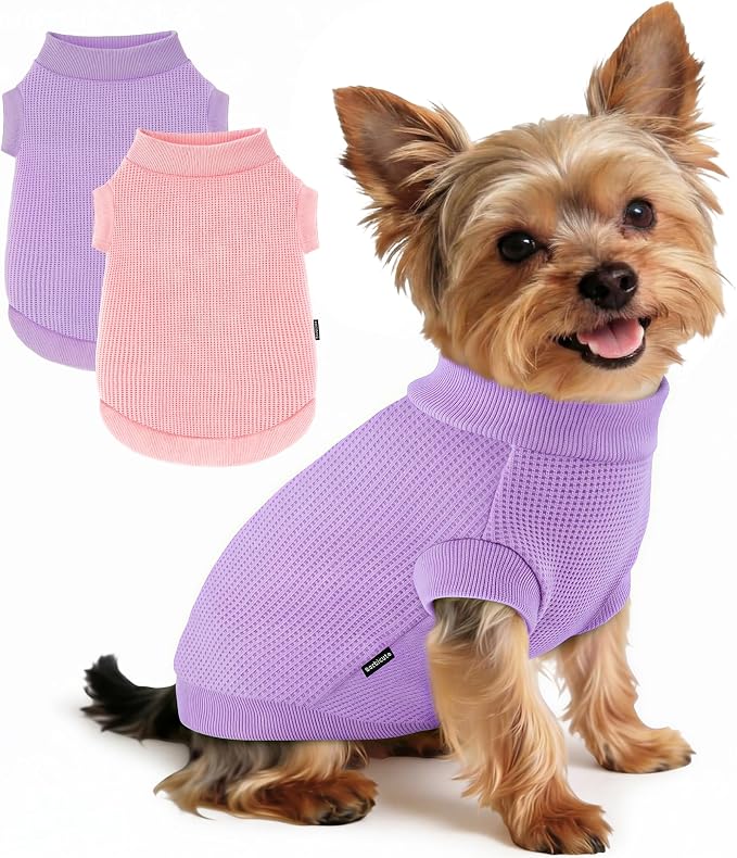 2 Pack Dog Shirt for Small Supplies Functional Waffle Dog Clothes Warm Soft Sweatshirt Outfit for Dogs Cats Pet Apparel