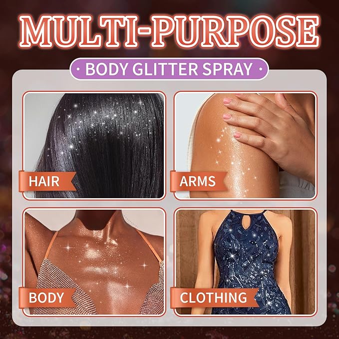 AWCCXMYM Body Glitter Spray Sparkle Hair Glitter Quick-Drying and Long-Lasting Glitter Spray for Hair and Body with Halloween, Christmas,Festival Glitter Makeup Prom 2.11 Fl Oz