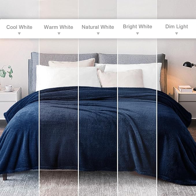 Exclusivo Mezcla Soft Plush Fleece Queen Size Blankets for Bed Living Room | Lightweight Fuzzy Fluffy Large Blanket for All Seasons, Cozy Velvet for Women Men, Machine Washable, 90"x90", Navy Blue