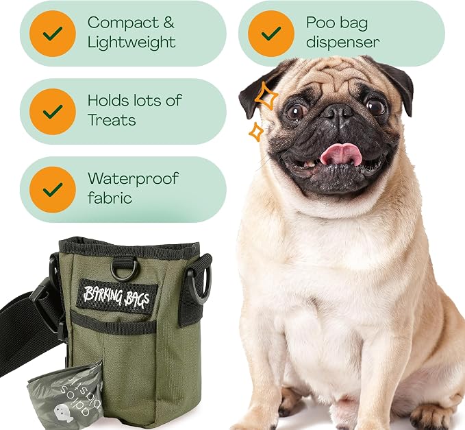 Green Dog Treat Bag & Training Pouch - Ideal for Medium to Large Breeds | Lightweight & Practical Design with Magnetic Closure | Wear Three Ways | Easy Carry Carry Dog Treats & Poo Bags