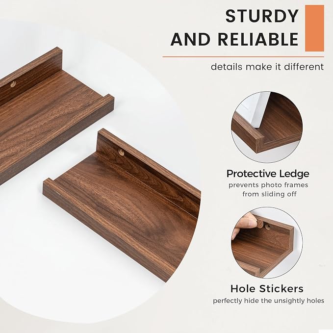 Picture Ledge Shelf, Long Floating Shelves for Wall, 52" W Set of 2, Walnut | FSC Certified Engineered Wood, Wall Mounted Bookshelf, for Nursery Living Room Bedroom, Easy Install