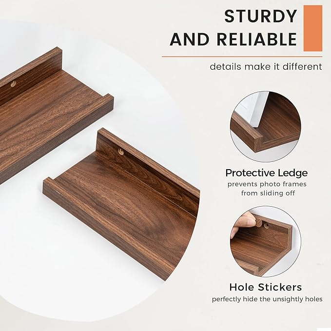 Picture Ledge Shelf, Floating Shelves for Wall, 36" W Set of 2, Walnut | FSC Certified Engineered Wood, Wall Mounted Bookshelf, for Nursery Living Room Bedroom, Pre-Drilled, Easy Install