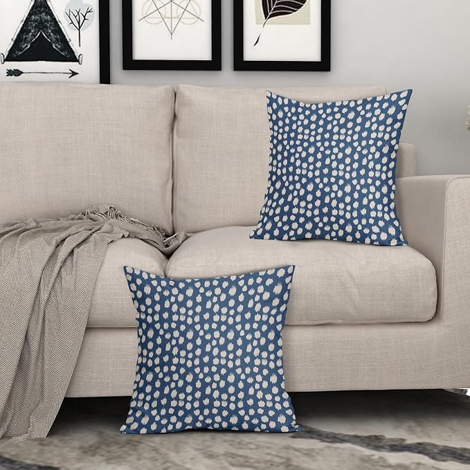 Sweetshow Blue Cream Dots Pillow Covers 20x20 Set of 2 Boho Design Polka Dot Throw Pillows Modern Trendy Print Outdoor Decorative Pillowcase Square Linen Cushion Cases Decor for Sofa Couch Bed