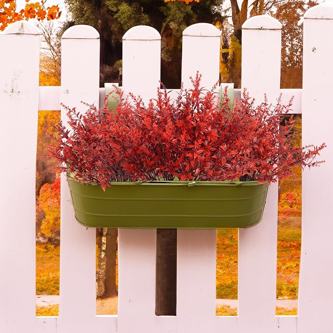 RECUTMS Artificial Fall Flowers Lavender Fake Burgundy Plants Gothic 36Pcs | Fall Decor Artificial Boxwood Plant Outdoor Faux Greenery Autumn Fake Shrub for Thanksgiving Indoor Bookshelf Yard Decoration