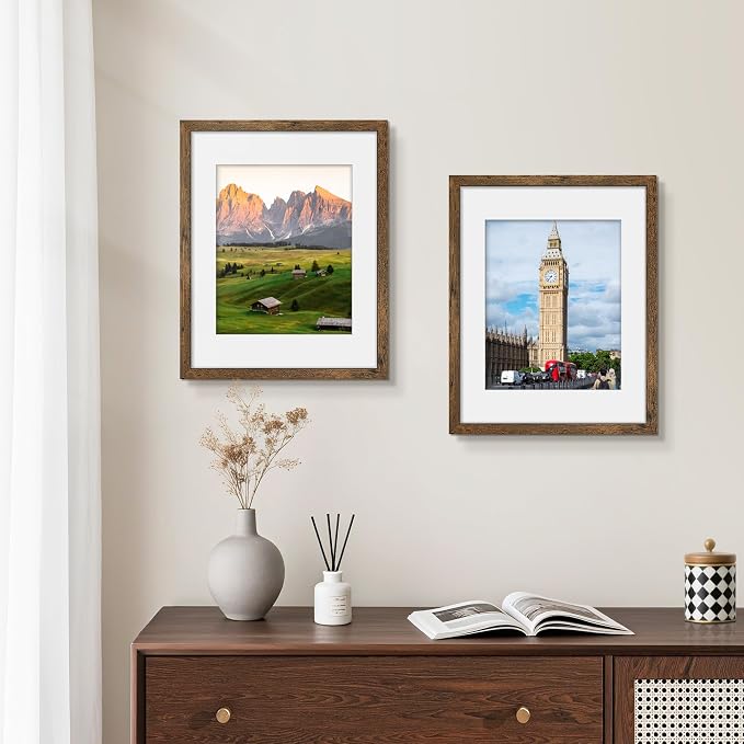 11x14 Picture Frame Set of 6, Wall or Tabletop Display, Rustic Brown | Display Pictures 8x10 with Mat or 11x14 without Mat,Horizontal or Vertical,Gallery Wall Frame Set,Wedding Birthday Gifts