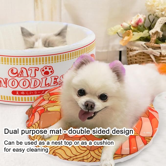 寵幸 Ramen Noodle Cat Bed, Soft Warm Washable for Cats Dogs | Creative Pet Nest, Indoor Use, Removable Cushion, Multi-Size Fit, Dog & Cat Dual Use
