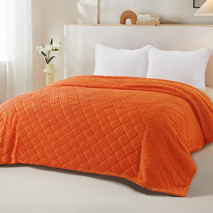Whale Flotilla Soft Fleece Twin Size Blanket for Bed, Burnt Orange | Jacquard Waffle Blankets for Home Decor, Lightweight and Cozy, All Season Suitable, 60x80 Inch