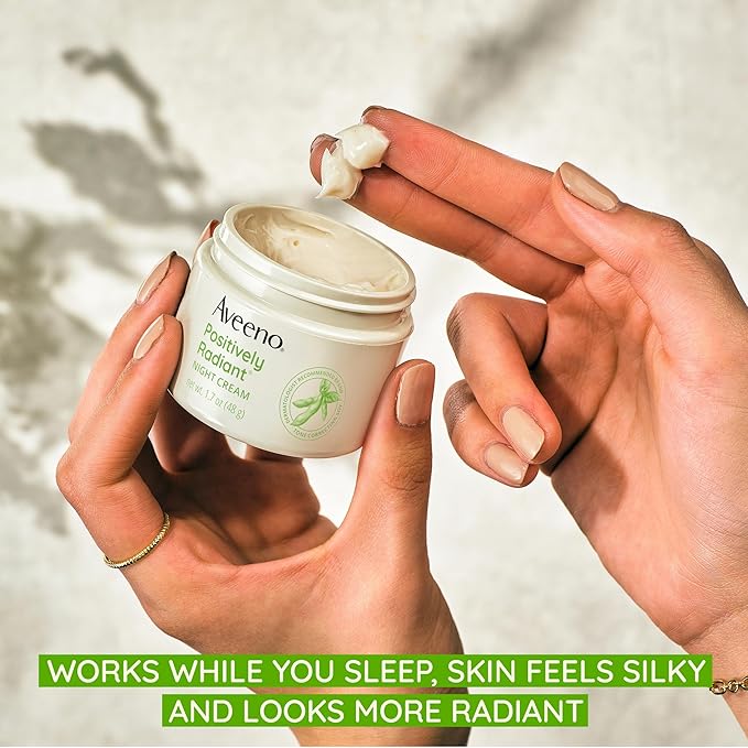 Aveeno Positively Radiant Face & Neck Night Cream with Tone Correcting Soy & Niacinamide, Night Cream Targets Dull Skin & Evens Skin Tone & Texture, Hypoallergenic, 1.7 oz