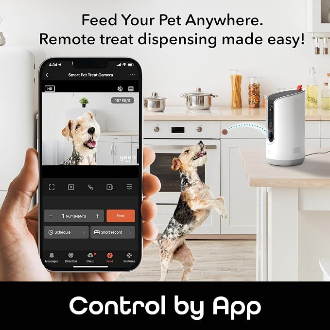 Geeni Pet Treat Dispenser Camera, 2K HD Wi-Fi Enabled, Auto-Follow, White | Pet treat dispenser with camera