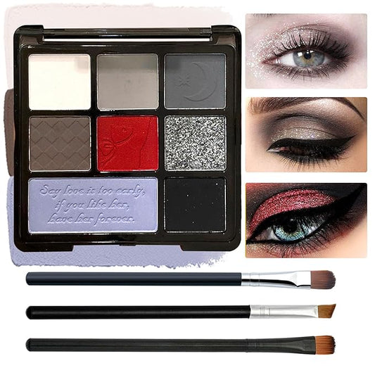 Black Grey Smoky Eyeshadow Palette,15 Colors Matte Shimmer Pigmented Eye Shadow Makeup Palette Set with 3 Eyeshadow Brushes,Glitter Eye Shadow Palette for Daily Halloween Goth Makeup(O)