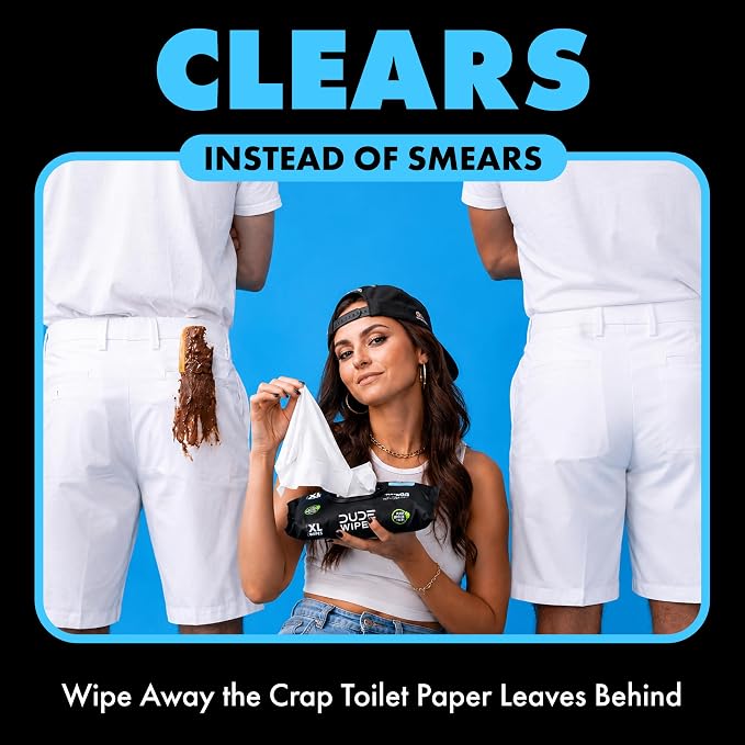 DUDE Wipes Unscented Flushable Wipes - Extra-Large Adult Wet Wipes for Sensitive Skin - 3 Pack (144 Count) - Infused with Vitamin E and Aloe - Septic and Sewer Safe