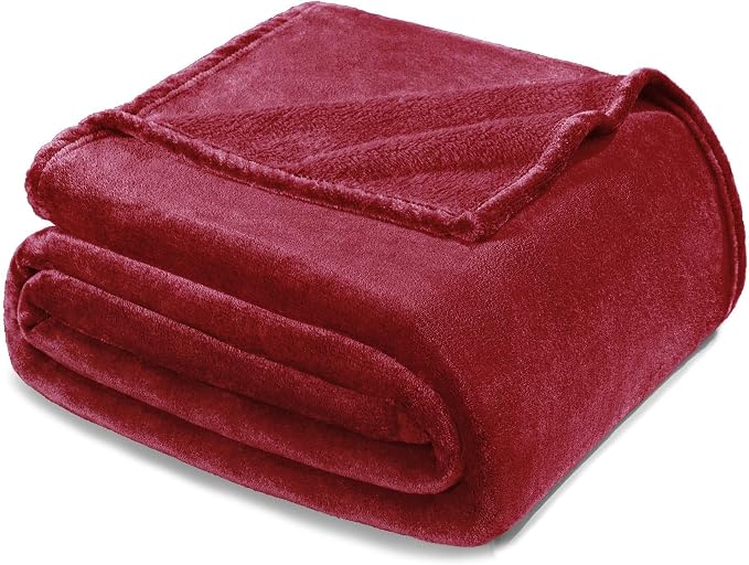Exclusivo Mezcla Soft Fleece Blanket Twin Size for Bed, Deep Red | 90x66 Inches, Double-Sided Brushed Flannel, Lightweight Plush Cozy Blanket for Home Decor, All Season, Machine Washable