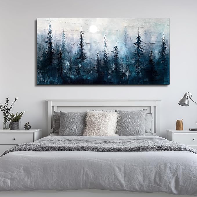 KELIYUAN Large Wall Decor Canvas Painting Wall Art For Living Room Dining Room Decoration Abstract Foggy Forest Landscape Artwork Print Picture For Office Bedroom Modern Home Decor 24x48 Inches