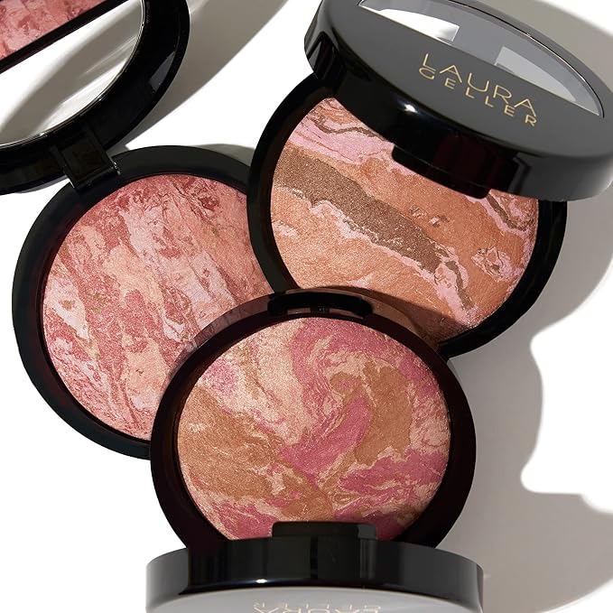 LAURA GELLER NEW YORK Baked Blush-n-Bronze Marbleized 2-in-1 Sculpting Bronzer Blush - Berry Bronze - Contour Face with a Radiant Flush