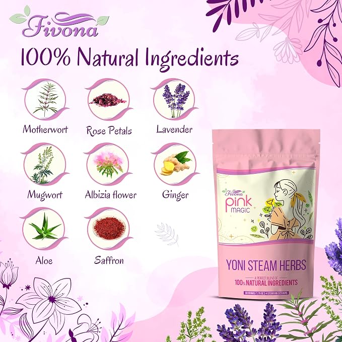 Fivona Yoni Steaming Herbs for at Home V steam - Pink Magic Recipe for Detox and Cleansing Support PH Balance and Odor Control 2-4 Steam Sessions per Pack