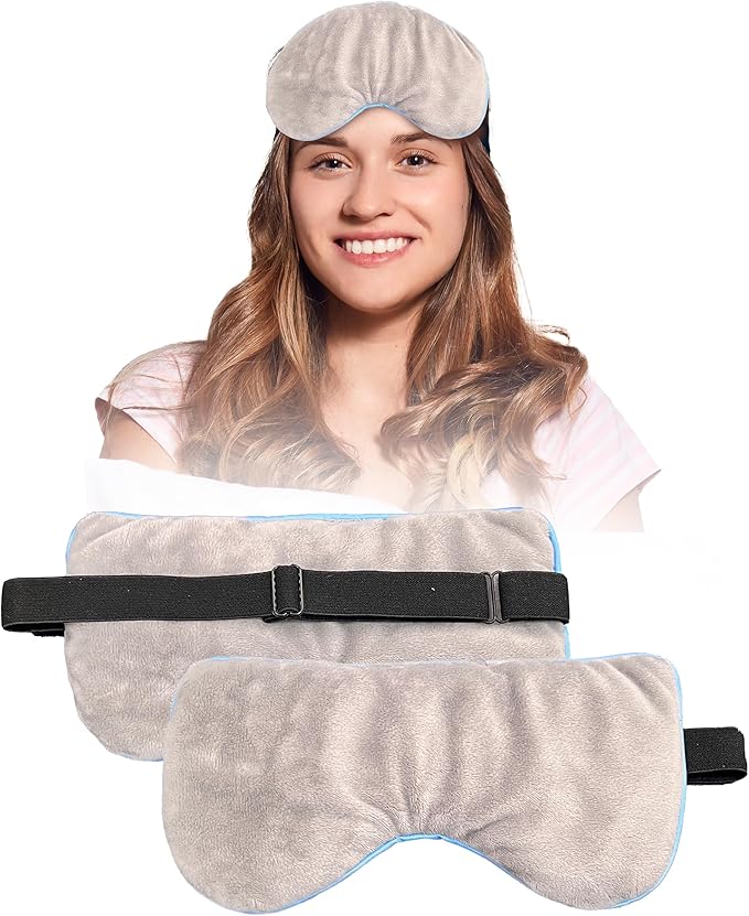 Heated Eye Mask for Dry Eyes, Stye, Blepharitis & Puffiness Relief – Microwavable Warm Compress with Soft Fleece Reusable Mask for Fatigue, Strain, Sinus & Irritation – Grey