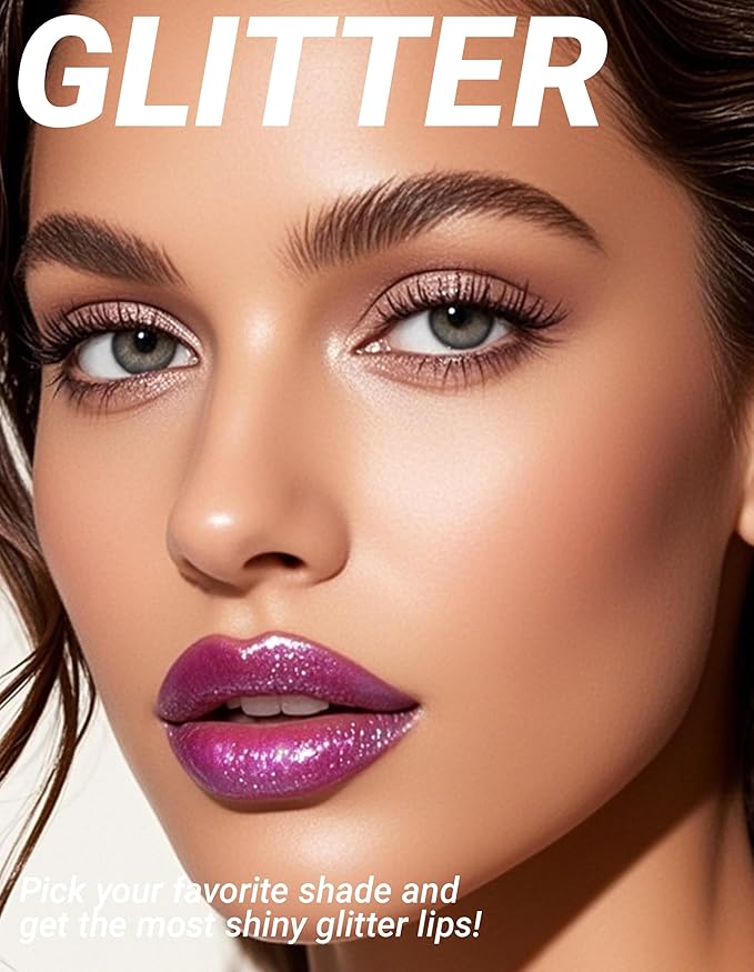 Erinde Glitter Shimmer Lip Gloss, Hydrating High-Shine Glimmer Finish & Sheer Wash Of Color Lip Oil, Non-Sticky, Moisturizing Lip Makeup, Bling Sparkle Lip Gloss Lipstick, Vegan & Cruelty-Free, 04