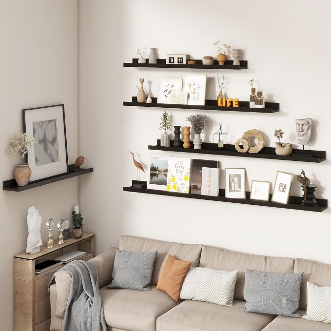Picture Ledge Shelf, Floating Shelves for Wall, 40" W Set of 2, Black | FSC Certified Engineered Wood, Wall Mounted Bookshelf, for Nursery Living Room Bedroom, Pre-Drilled, Easy Install