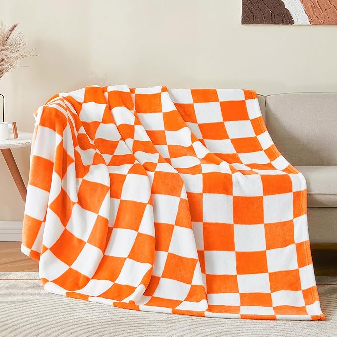 BEDELITE Plaid Twin Blanket for Checker Neyland, Orange & White 60"x80" | Tennessee vols Decor, Gift for Vol Nation,100% Polyester Microfibe, Soft, Lightweight Warm, Machine Washable, for Couch Bed