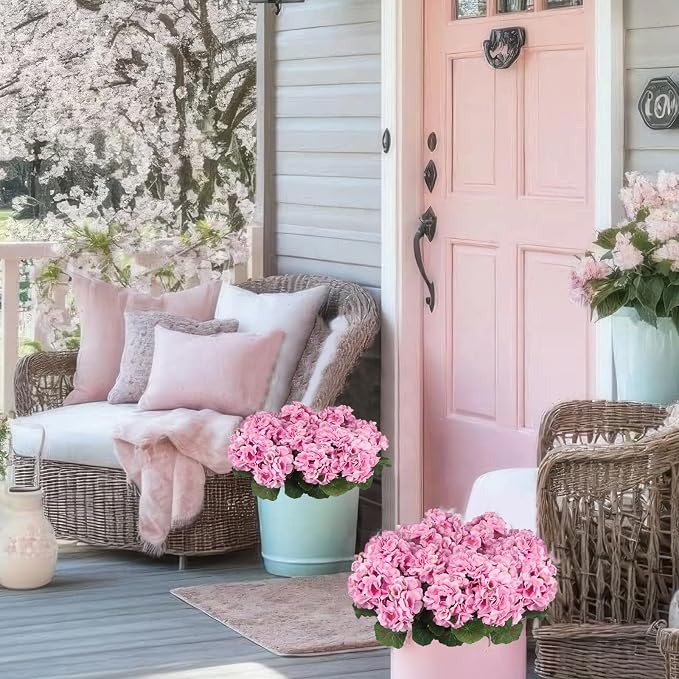 CISDUEO 4 Pcs Artificial Geraniums for Outdoors Silk Flowers Outside, Pink | Faux Flowers Geraniums for Outdoor Planter Floral Home Decor Indoor Garden Patio Grave Cemetary Vase Table Centerpiece