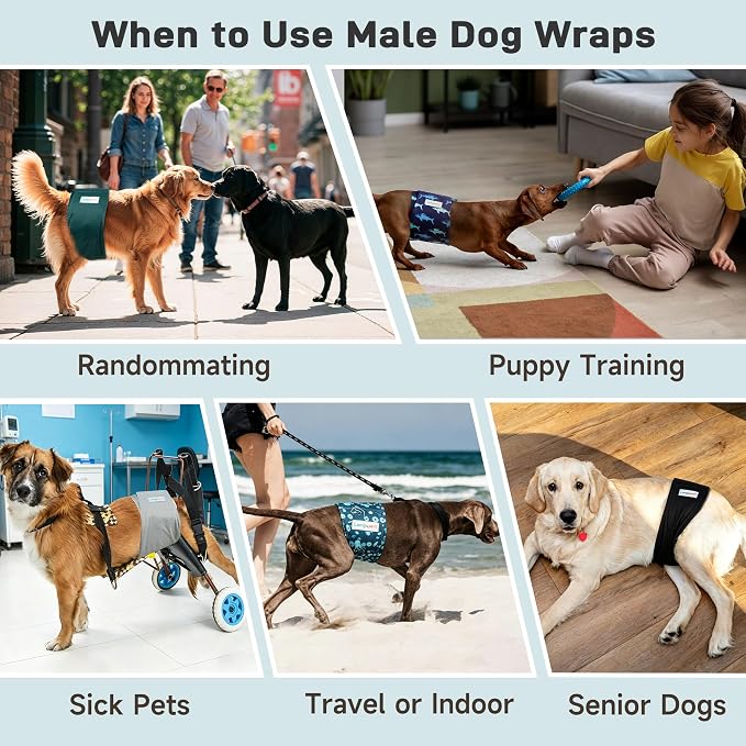 Langsprit Small Male Dog Diapers for Doggie Puppy,Reusable Belly Bands for Male Dogs Wraps,Washable Doggy Dog Diapers Medium Large in Incontinence 5 Pack (Brown, Green, Grey, X-Large)
