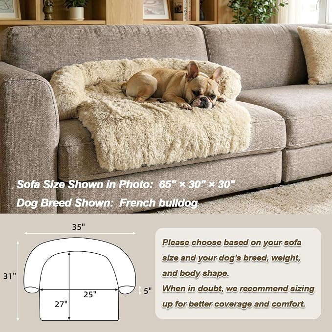 Calming Dog Bed Fluffy Plush Dog Mat for Furniture Protector with Removable Washable Cover for Large Medium Small Dogs and Cats (Small(35x31x5),Beige)
