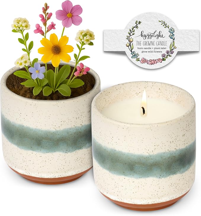 Hyggelight - The Growing Candle, Coffee Scented, 8.5oz Ceramic Pot, Aromatherapy Candles, 100% Soy, Cream and Espresso Aroma for Home, Edith