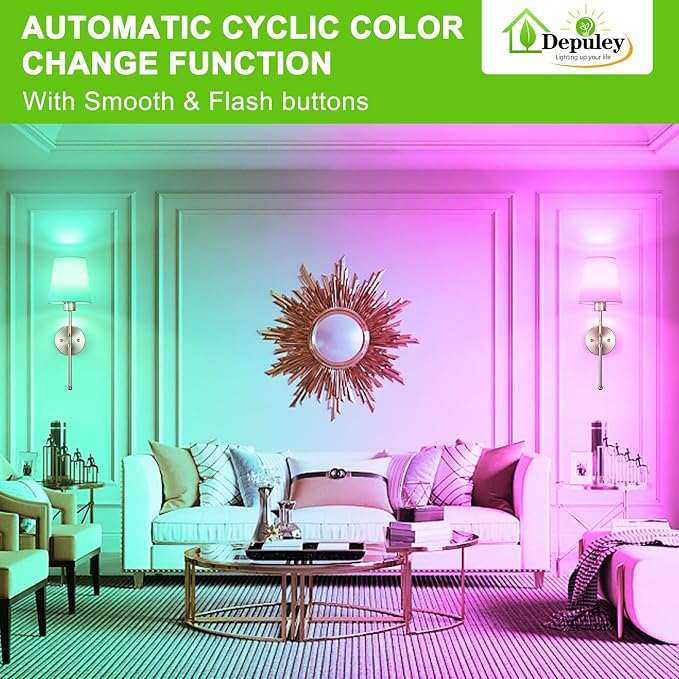 Depuley Battery Operated Wall Sconce: Set of 2 Wireless Wall Lights with Remote for Bedroom - Rechargeable 15 Colors 19.9" Wall Lamp for Living Room Hallway Decor