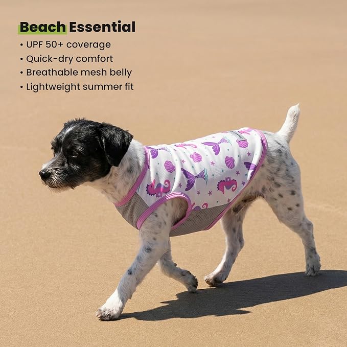 Fitwarm 2 Pack Mermaid & Scale UPF 50+ UV Sun Protection Dog Shirt, Lightweight Cooling Vest, Quick Dry Summer Clothes for Small Dogs Girl, Pet Outfit, Purple, Pink, White, Medium