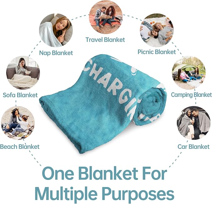 Leebbsin Funny Gifts for Wife, Anniversary Wedding Gifts for Wife | Wife is Charging Sloth Blanket 60" x 80", Cyan, Christmas Mothers Day Birthday Gift for Wifey from Husband