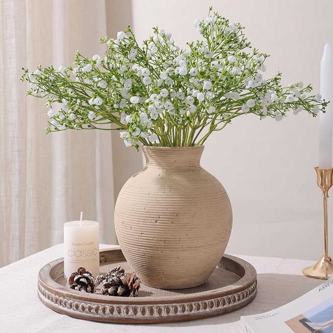 Ceramic Flower Vase Home Decor, 7.4 in Farmhouse Table Vases Retro Vintage Living Room Kitchen Bedroom Decoration Pottery Decorative Vases for Flowers House Shelf Office Desk Dining Entryway, Rustic