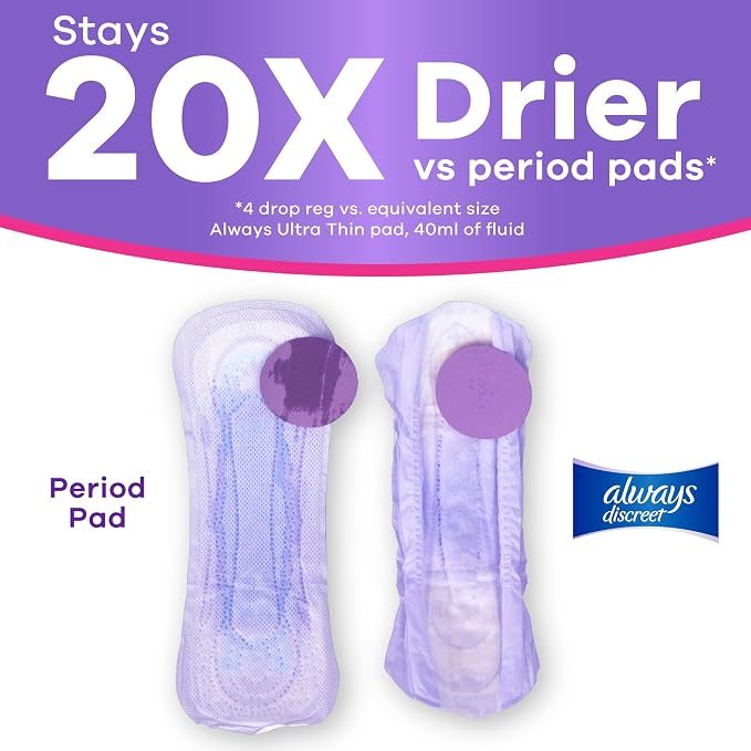 Always Discreet Adult Incontinence Pads for Women, Drier, 4 Drop Regular Length, Moderate Absorbency, Pads for Bladder Control Management, Bladder Leaks, & Postpartum Pads, 198ct