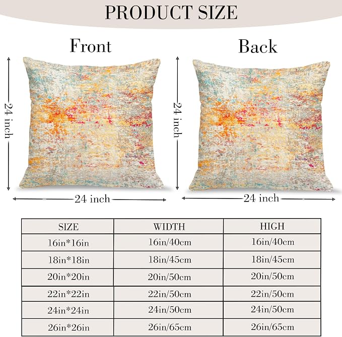 Boho Floral Throw Pillow Covers 24x24 inch Set of 2,Boho Rug Geometric Floral Pattern Decor Double Sided Pattern Cushion Cover Soft Pillow Case Living Sofa Room Bed Square Pillow Cover