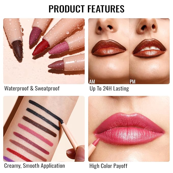 Oulac Lipstick & Lipliner Set 3PCS High Impact Lipcolor with Moisturizing Formula, Vegan Beauty, Full-Coverage Lip Color, Gift Lipstick for Women, 03+08+D06