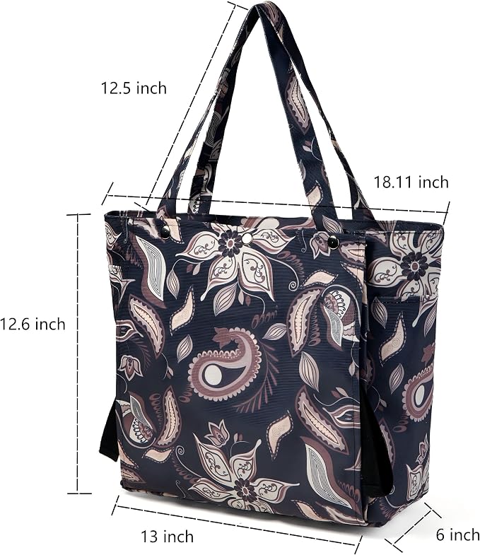 Floral Paisley Pattern Yoga Bag, Canvas Tote with Blue and Pink Design, Spacious Carrier for Yoga Mat and Accessories