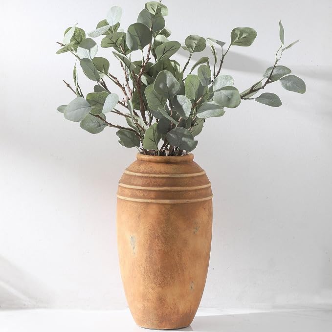 Large Ceramic Flower Vase,12.87 Inch Terracotta Vase for Home Decor | Rustic Farmhouse Vintage Vase for Living Room, Bedroom, Shelf, Entryway, Dining Table Centerpiece, Office Decor