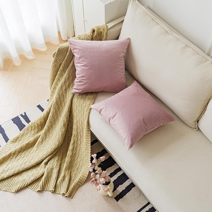 NiNi ALL Dustypink Velvet Throw Pillow Covers 22x22 Pack of 2 Decorative | Soft Solid Boho Cushion Squar Pillow Cases for Chair Sofa Bedroom Farmhouse Living room Modern Luxury Home Decor Christmas
