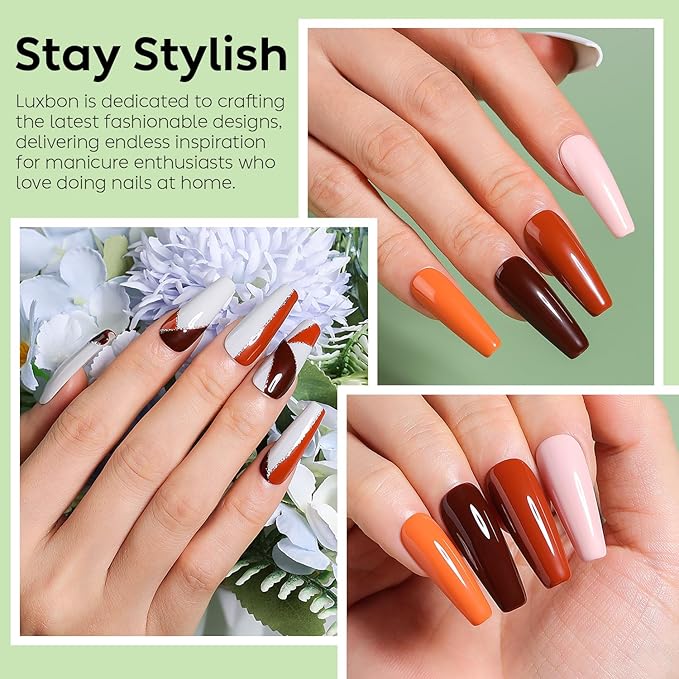 Luxbon 6 pcs Gel Nail Polish Set - Fall Color Set Long Lasting Autumn Gel Polish, uv led Soak Off Nail Art Designs Manicure Kit 019