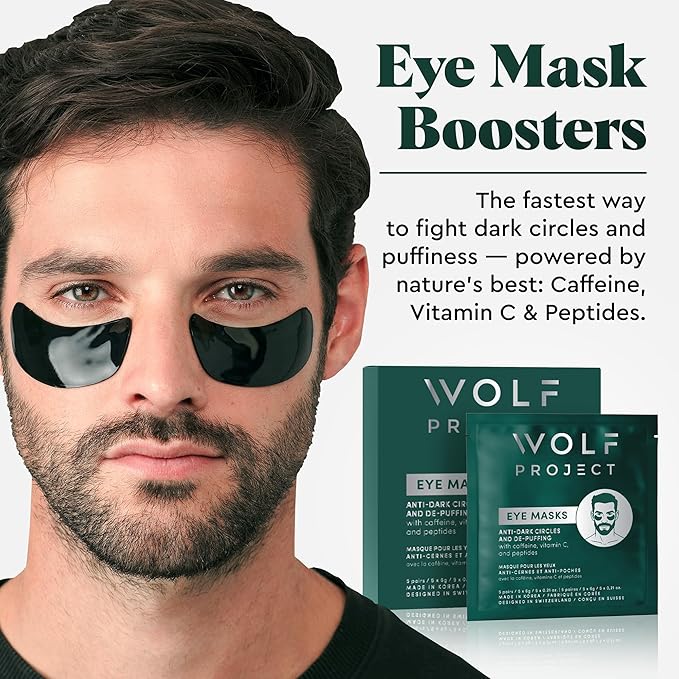 Wolf Project Under Eye Patches (5 pairs) For Dark Circles, Puffy Eyes, and Wrinkles - With Caffeine, Vitamin C and Peptides. Under Eye Masks Reduce Tired Eyes And Under Eye Bags