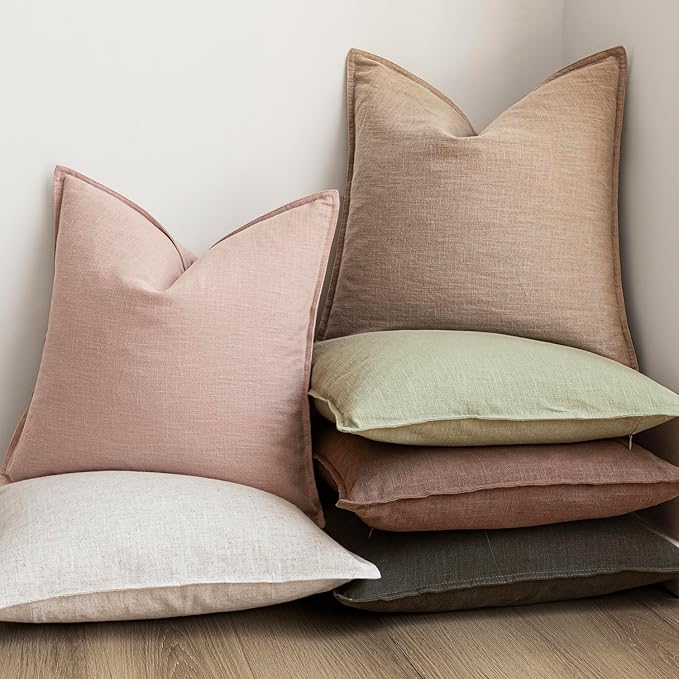 Foindtower Pack of 2, Decorative Linen Solid Throw Pillow Covers Soft Accent Lumbar Cushion Case Boho Farmhouse Pillowcase for Chair Couch Sofa Bedroom Living Room Home Decor 12 x 20 Inch Light Pink