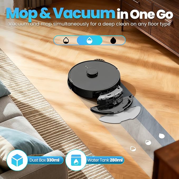 E10+ Robot Vacuum & Mop Combo Self Emptying with 8,000Pa, Robotic Vacuums Cleaner for Pet Hair, LiDAR Navigation, 75-Day Capacity, Carpet Detection, Anti-Tangle, 150-Min Runtime, for Floors, Carpet